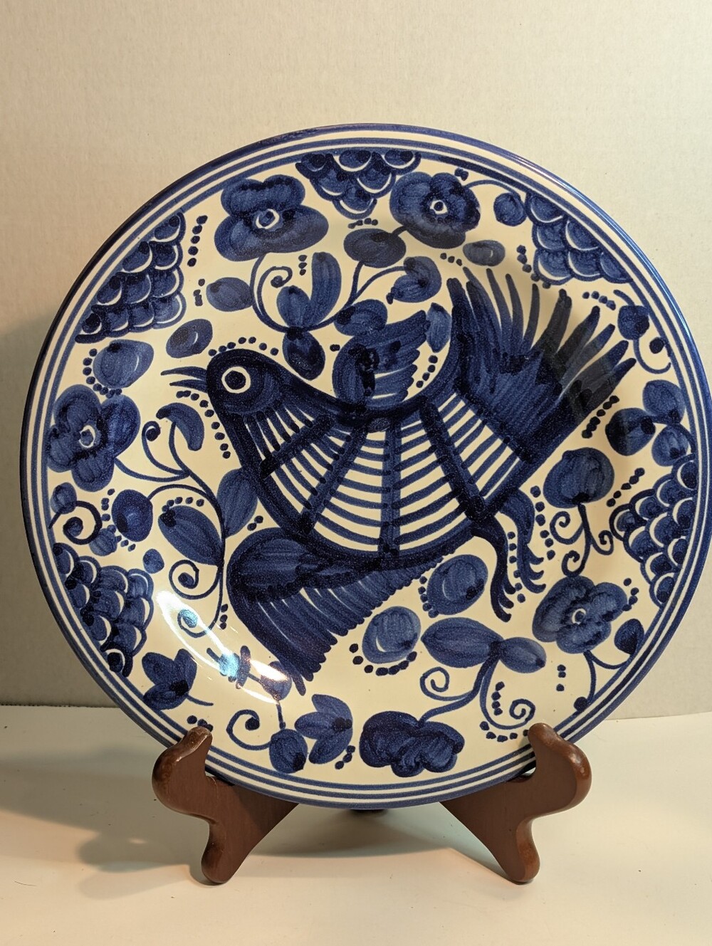 Blue And White Folk bird and floral design Serving Platter.